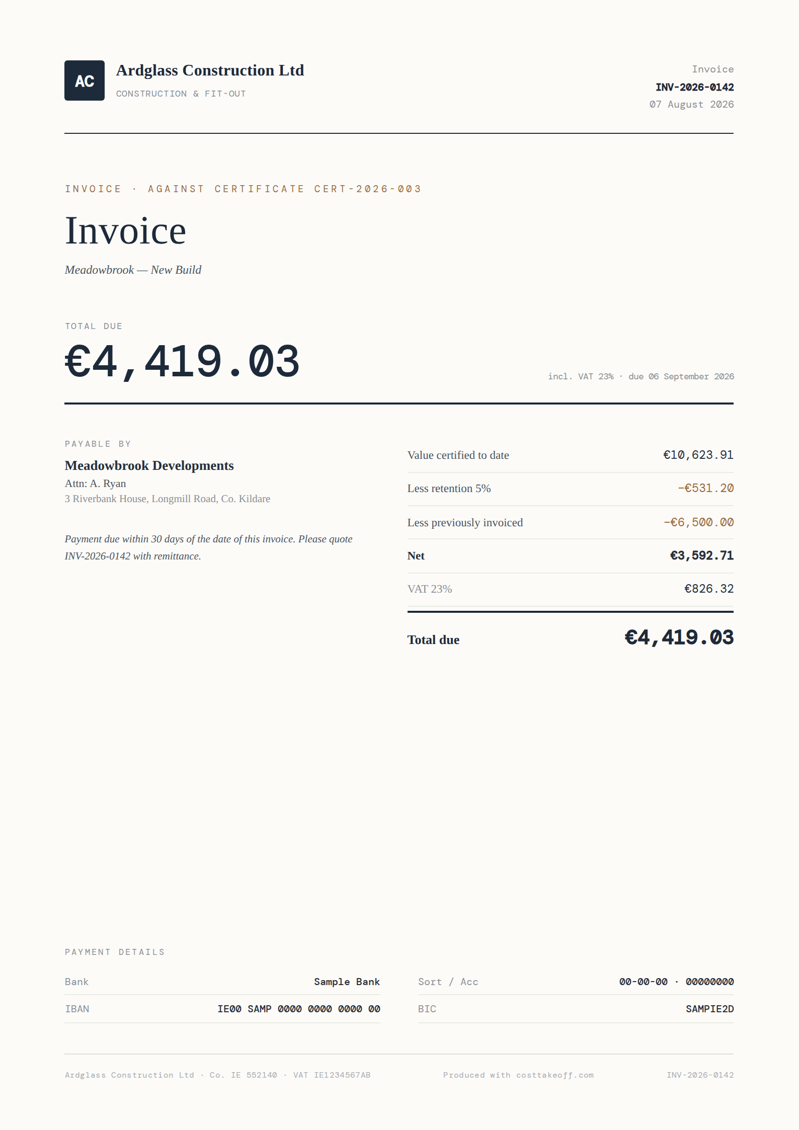 CostTakeoff Invoice